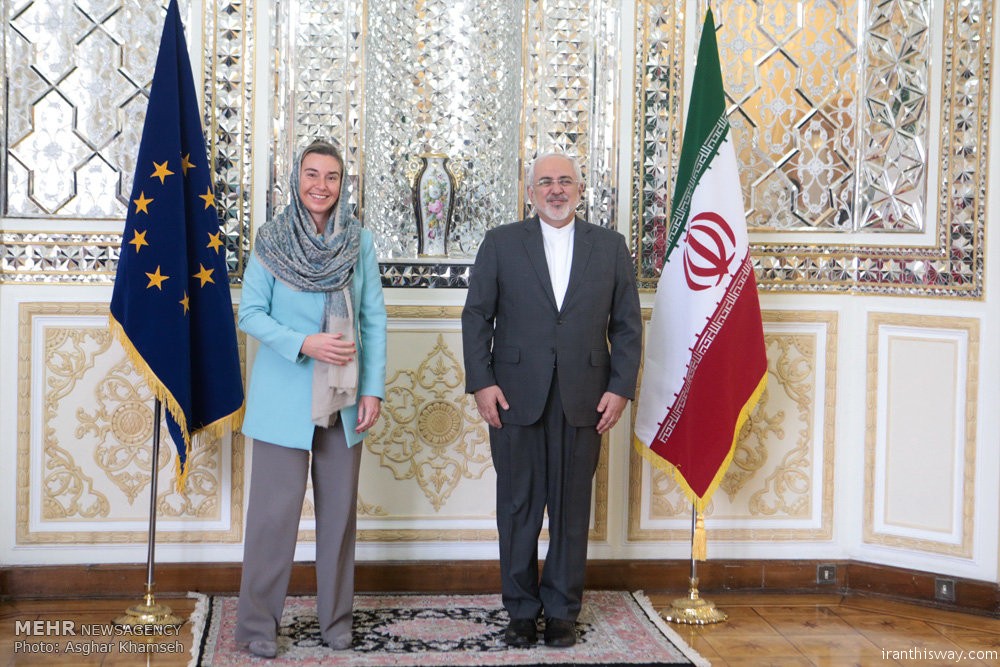 EU’s foreign policy chief Federica Mogherini met and talked with Iran’s Foreign Minister Mohammad Javad Zarif in Tehran.